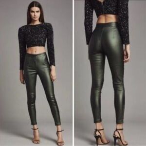 Retrofete Lara Faux Leather Pants Metallic Green Small $298